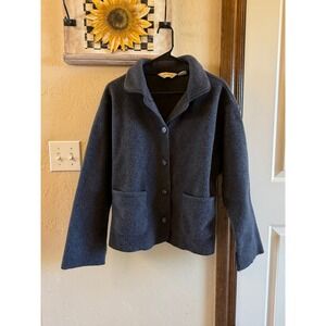 Vintage Eddie Bauer Women Charcoal Gray Fleece Collared Button Front Jacket M